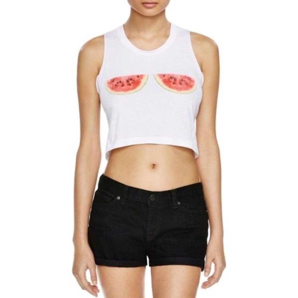 Wildfox Couture White Watermelon Cropped Tank Top Sleeveless Women’s Sz Large